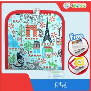 Kids Drawing Case with Red Trim – Blue Patterned Art Organizer